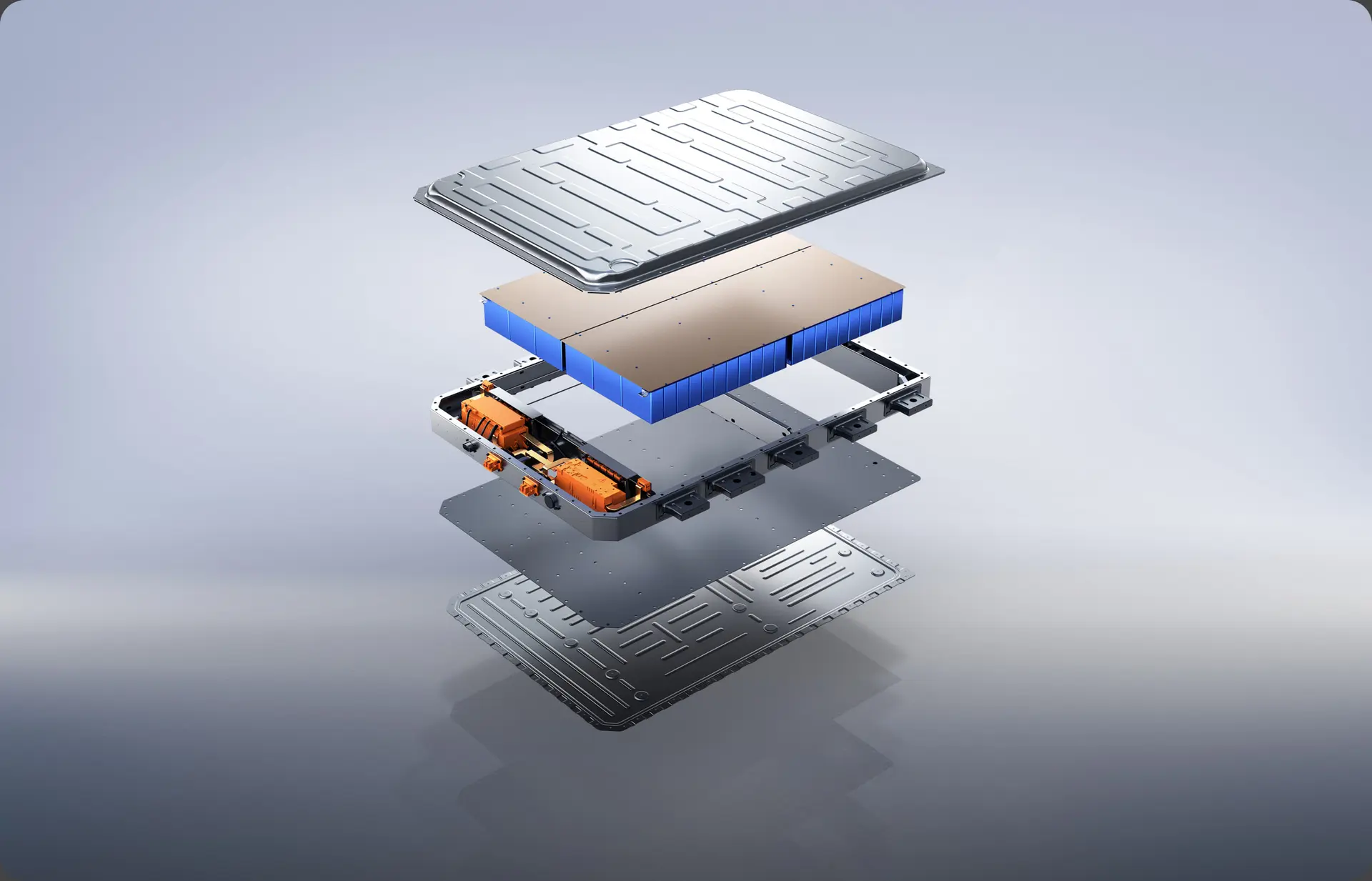 Exploded view of the Chery Q IP68-rated battery pack